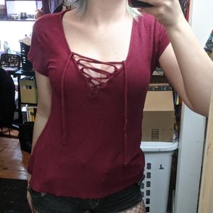 Adam Levine lace up ribbed top